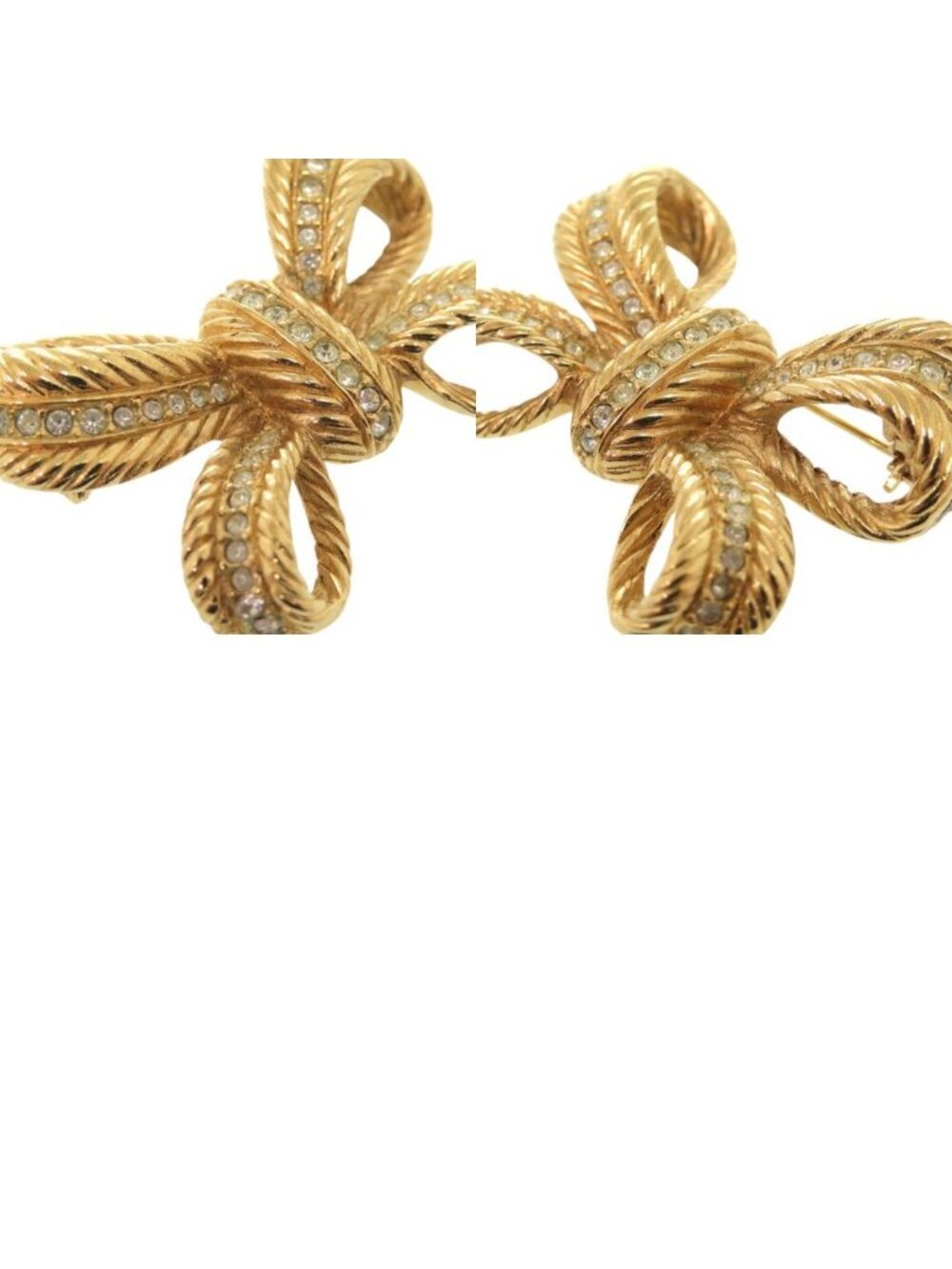 Dior Ribbon Metal Line Stone Gold Brooch - Picture 10 of 10